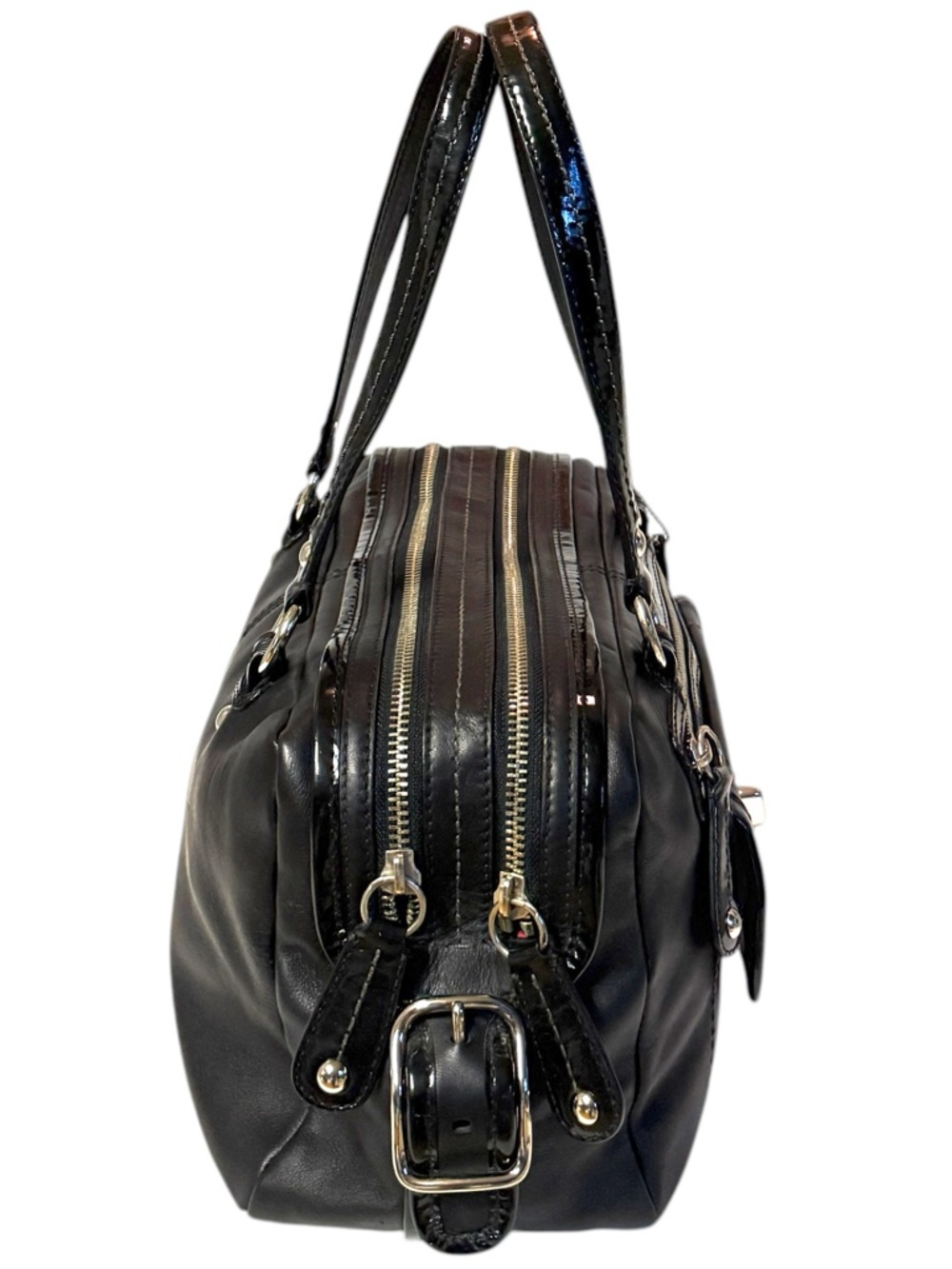 Coach Bonnie Vintage 2008 Black Leather Dual Zip Satchel Carryall Bag #13382. - Picture 4 of 9